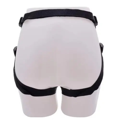 Arnés con consolador y cinturón, ideal para una experiencia íntima y placentera.