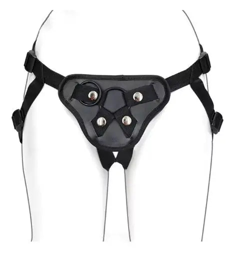 Arnés con consolador y cinturón, ideal para una experiencia íntima y placentera.