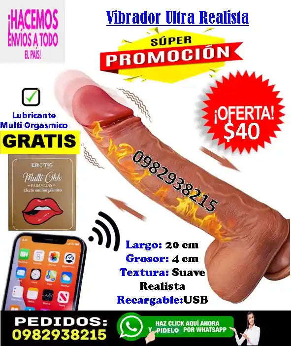 vibrador femenino realista recargable 20 cm en ecuador