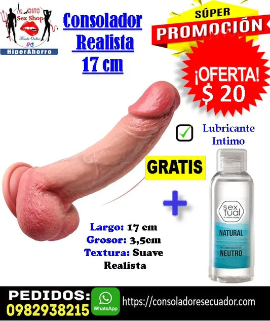 Consolador Realista de Silicona Médica 17 cm con Ventosa