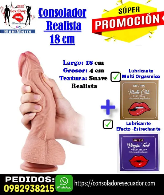 Consolador realista de 18 cm de silicona médica suave con base de ventosa