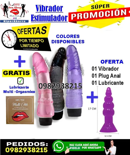 Vibrador Consolador + Estimulador + Lubricante